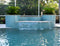 Iridescent Clear Glass Pool Tile Aqua Mixed installed on a pool waterfall