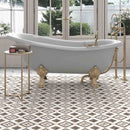 Classic bathroom featuring a clawfoot bathtub with gold hardware and Patterned Porcelain Tile Artistic Wood Two 8x8 on the floor