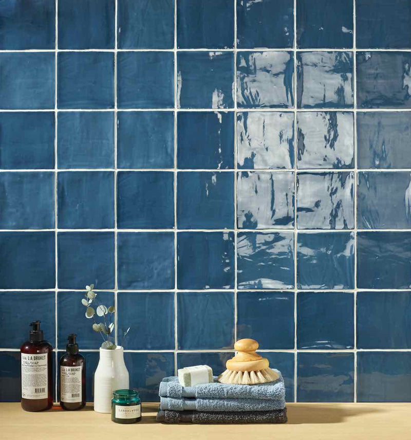 Backsplash featuring Coastal Blue 5x5 Glazed Ceramic Tile by Mineral Tiles