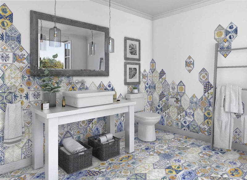 Bathroom featuring Portuguese azulejos (tiles) by Mineral Tiles