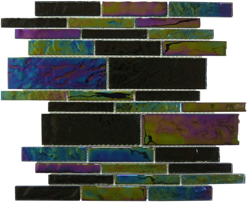 Beach Glass Tile Iridescent Black Linear for swimming pool and spas