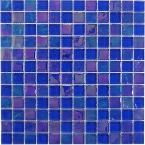 Beach Glass Tile Iridescent Cobalt 1x1 for swimming pool and spa