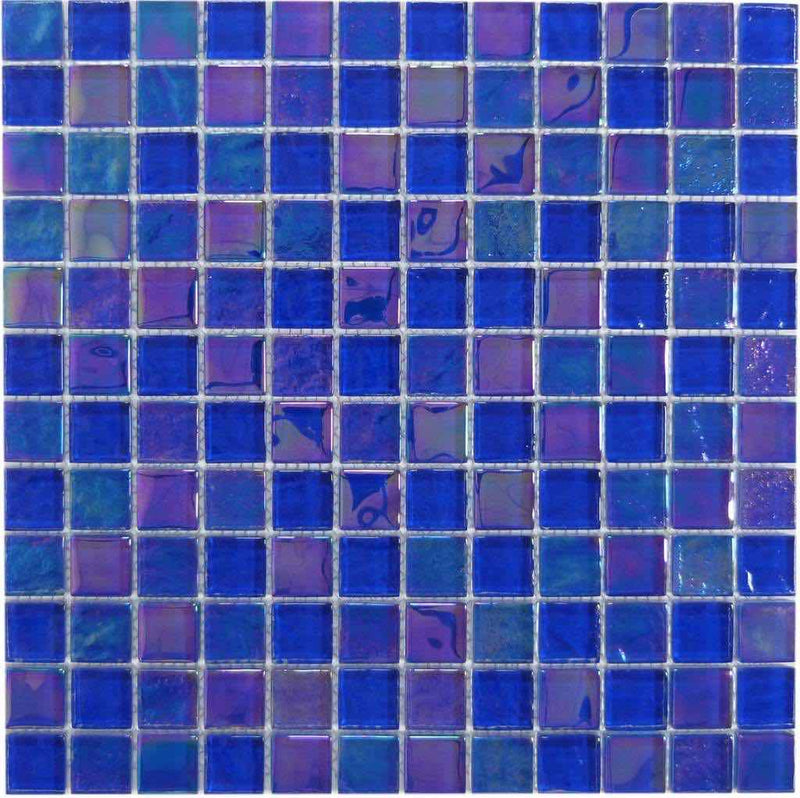 Beach Glass Tile Iridescent Cobalt 1x1 for swimming pool and spa