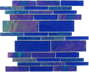 Beach Glass Tile Iridescent Cobalt Linear for swimming pool and spas