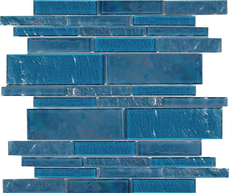 Beach Glass Tile Iridescent Turquoise Linear-Mineral Tiles