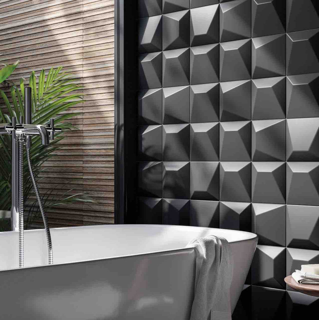 Matte Black 6x6 Block 3D Wall Tile | Mineral Tiles