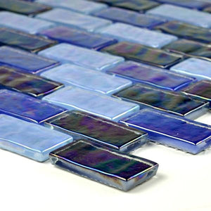 Opalescent Glass Mosaic Tile Blue 1x2 for saltwater pool and spas