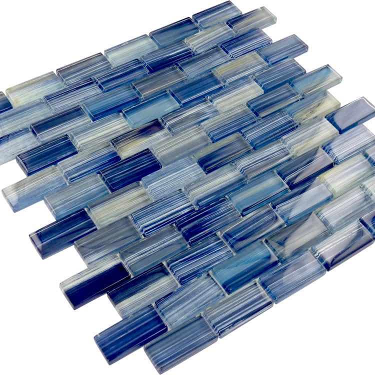 Blue Blend Glass Mosaic Tile 1x2 for pools and showers