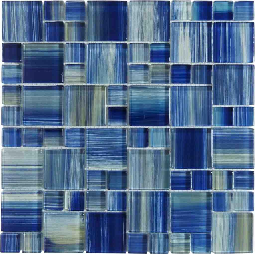 Blue Blend Glass Mosaic Tile Pattern