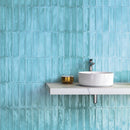 Bathroom Wall featuring the Slide Blue Glossy 3x12 Subway Wall Tile by Mineral Tiles