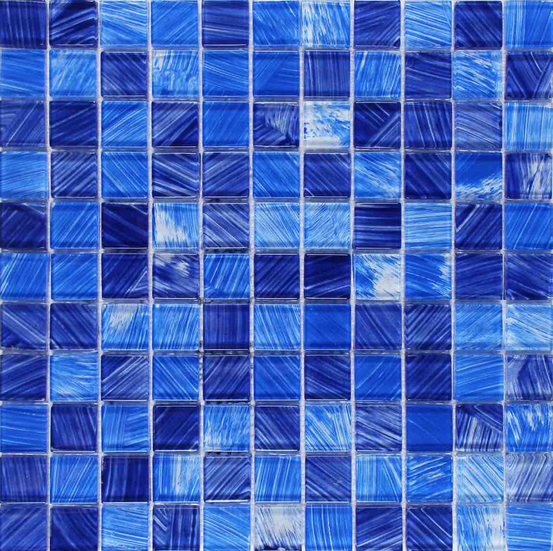 Strokes Glass Mosaic Tile Blue Mix 1x1 for pool, spas, and bathroom
