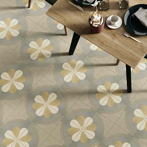 Patterned Porcelain Tile Cement Two 8x8 featured on a restaurant floor