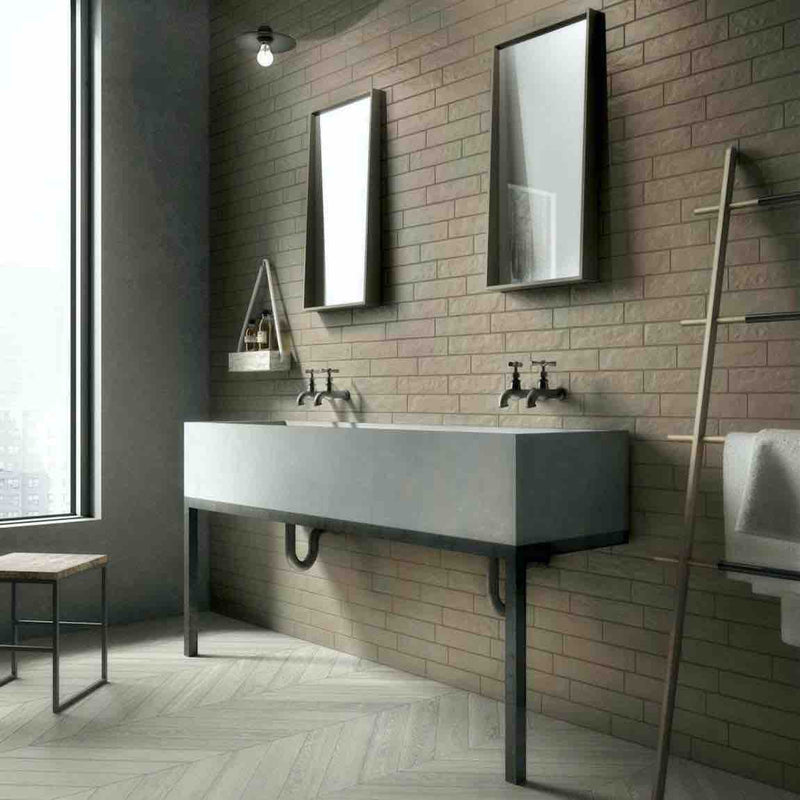 ck Porcelain Tile Nocciola 3x11 installed on a bathroom wall