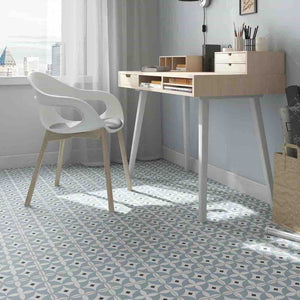 Patterned Porcelain Tile Fnideq 8x8 featured on a home office floor