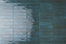 City Distressed Subway Tile Blue Glossy 2x10 installed