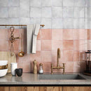 Pottery Distressed Ceramic Wall Tile Clay 6x6 featured on a vintage-style kitchen backsplash