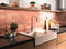 contemporary backsplash featuring a subway tile in a pink rose color