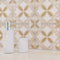 Vintage Patterned Distressed Washed Porcelain Tile Monarch Beige 9x9 featured on a bathroom backsplash