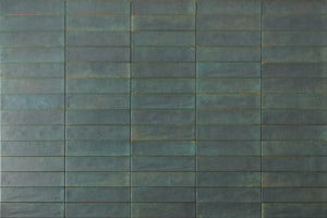 City Distressed Subway Tile Emerald Matte 2x10 installed
