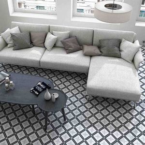 Patterned Porcelain Tile Bloom 8x8 featured on a living room floor
