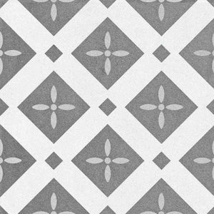 Patterned Porcelain Tile Geo Grey 8x8 for kitchen backsplash, kitchen floor, bathroom wall, bathroom floor, shower wall, shower floor, and pool