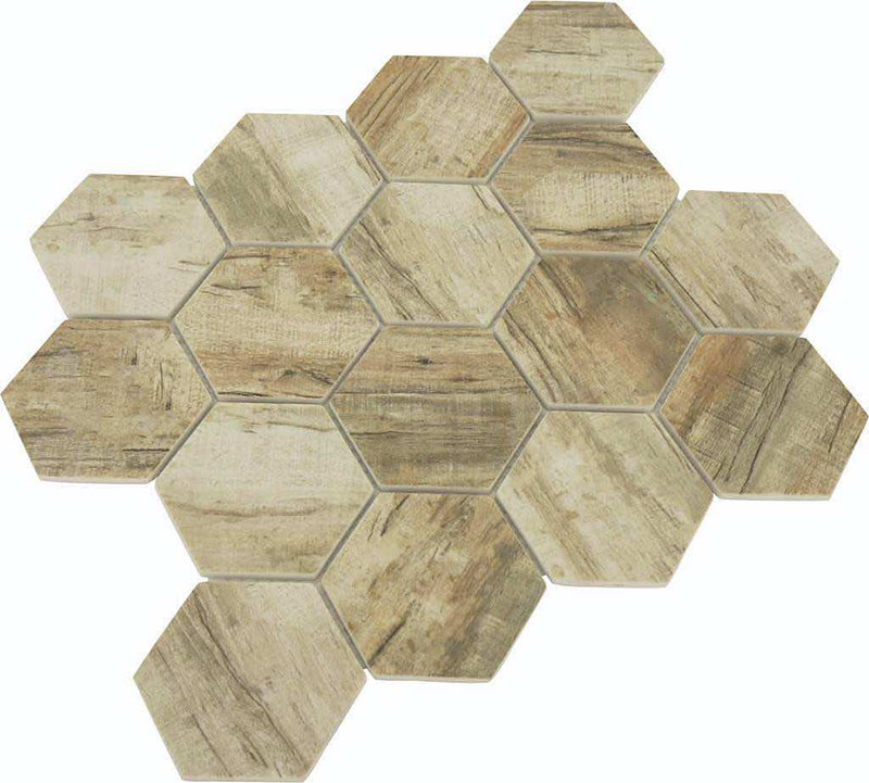 Glass Hexagon Mosaic Tile Wood Ash for shower floor and wall