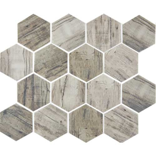 Glass Hexagon Mosaic Tile Wood Bark for backsplash, bathroom, and pool