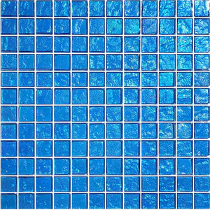Iridescent Clear Glass Pool Tile Pale Blue 1x1 for pool and spas
