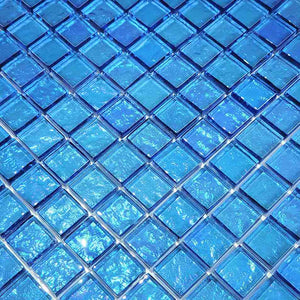 Iridescent Clear Glass Pool Tile Pale Blue 1x1 for bathroom and shower walls