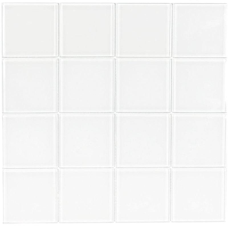 Glass Mosaic Tile Minimalistic White 3x3 for bathroom, kitchen backsplash, and swimming pool