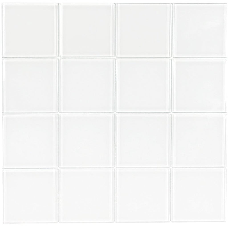 Glass Mosaic Tile Minimalistic White 3x3 for bathroom, kitchen backsplash, and swimming pool