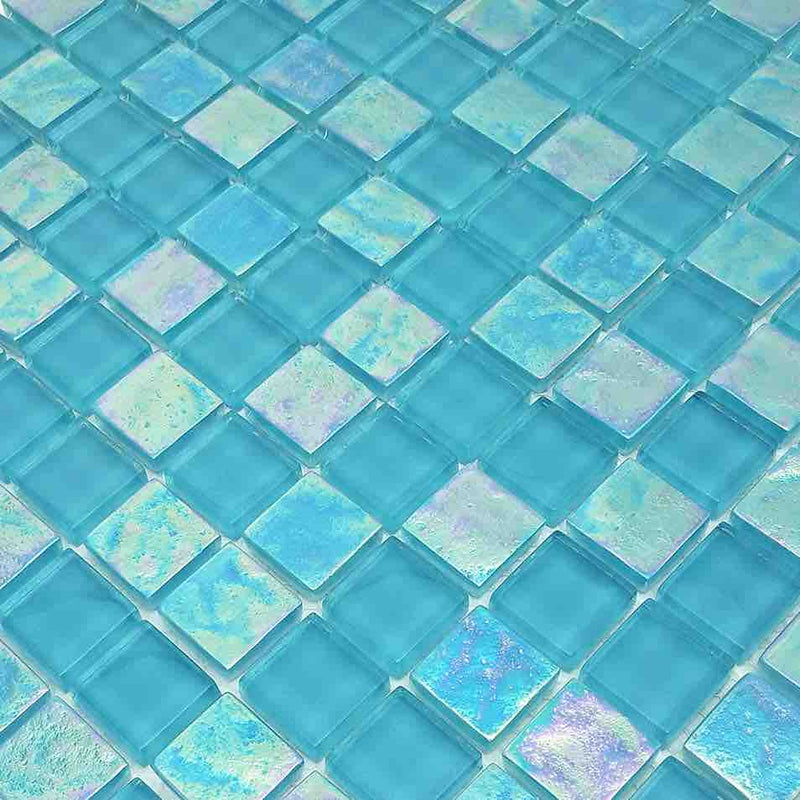 Glass Mosaic Tile Sheen Aqua 1x1 for bathroom and shower walls