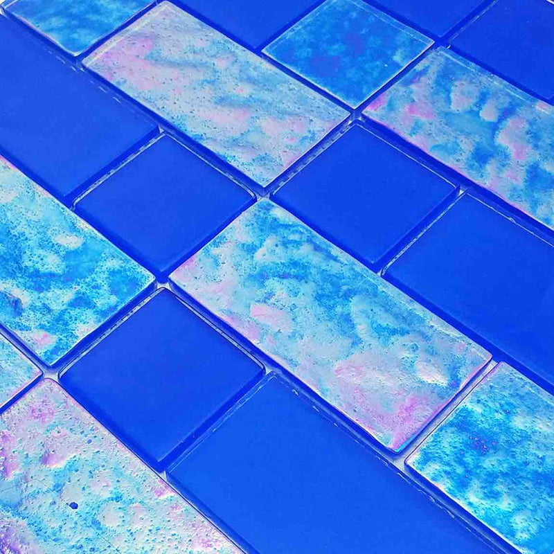 Iridescent Glass Mosaic Tile Sheen Royal Blue Mixed