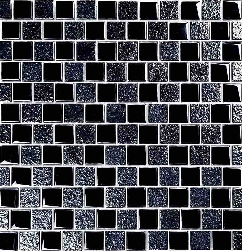 Glass Mosaic Tile Staggered Mirroring Black 1x1