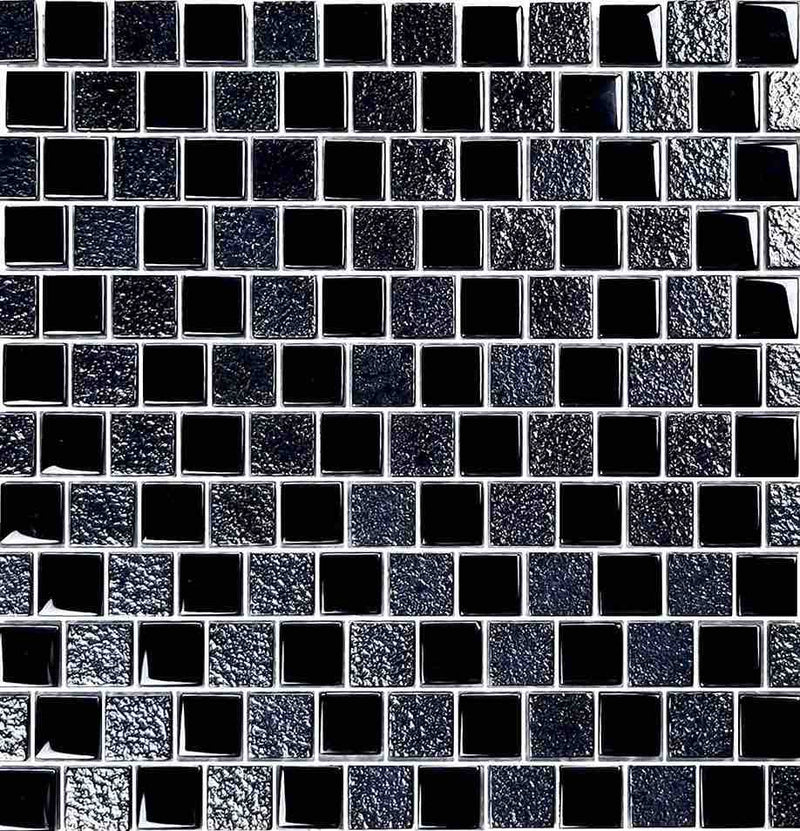 Glass Mosaic Tile Staggered Mirroring Black 1x1 for pools and spas