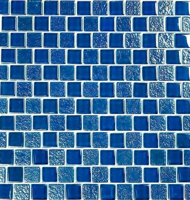 Glass Mosaic Tile Staggered Mirroring Blue 1x1 for swimming pool
