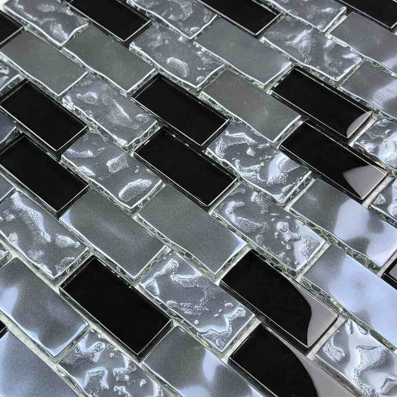 Glass Pool Mosaic Tile Black Blend 1x2