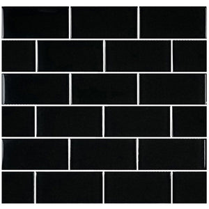 Glass Subway Mosaic Tile Black 2x4 for kitchen backsplash, bathroom, and shower