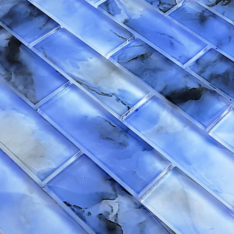 Glass Subway Tile Cloud Blue 1.5x4 for pool waterline
