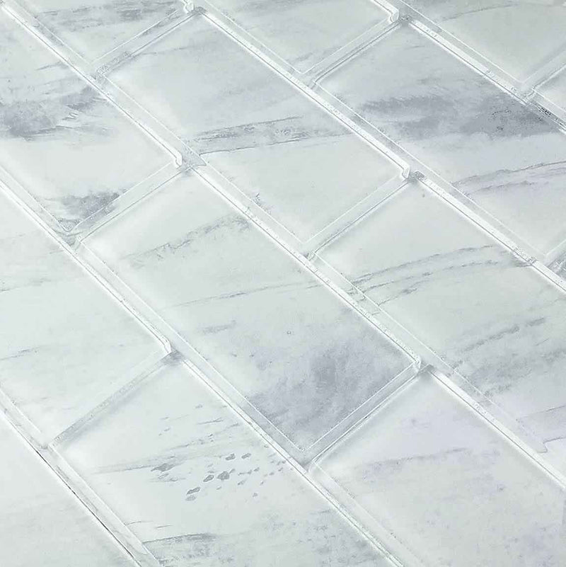 Glass Subway Tile Stratus White 2x4 for backsplash, bathroom, and shower walls