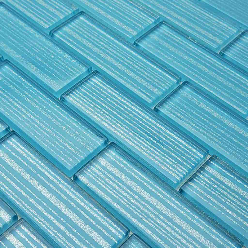 Glass Subway Tile Stripes Aqua 1.5x4 for saltwater pools and spas