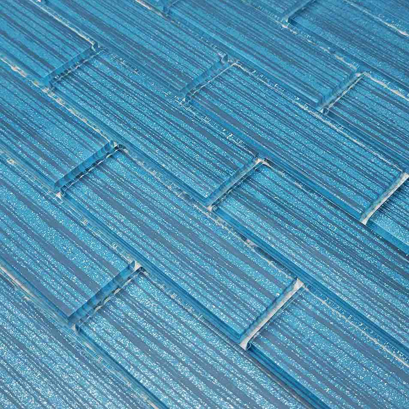 Glass Subway Tile Stripes Blue 1.5x4 for saltwater swimming pools and spas