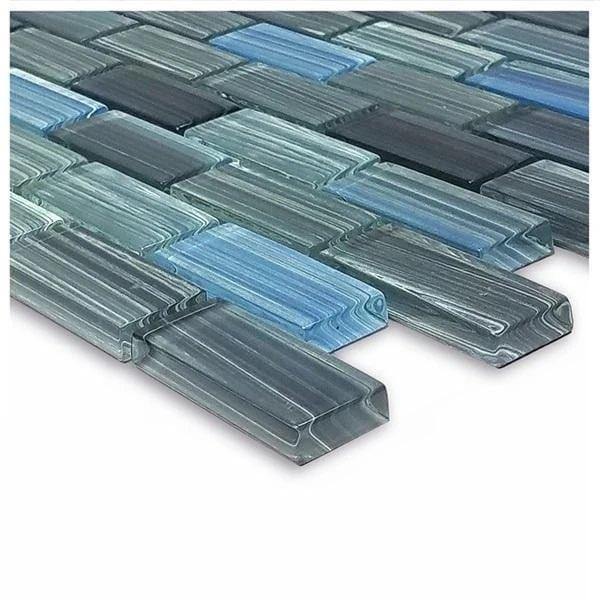 Grey Blue Waters Glass Mosaic Tile 1x2
