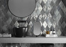 Porcelain Tile Washed Grigio Glossy Rhomboid on a bathroom vanity