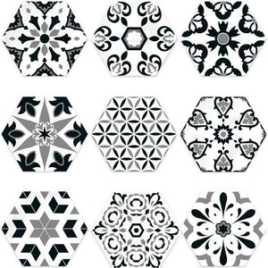 Patterned Porcelain Hexagon Tile Black and White 6x7