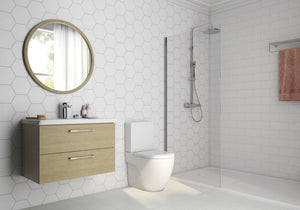 Minimalistic Hexagon Porcelain Tile White 8x9 featured on a contemporary bathroom wall