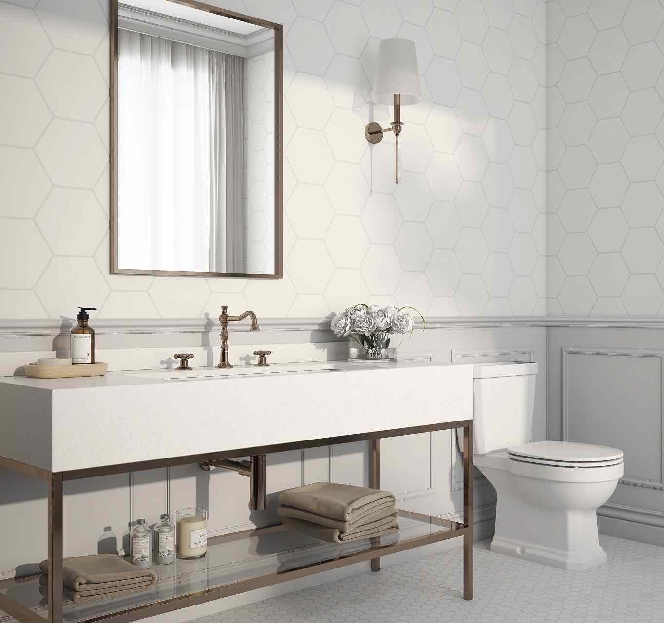 Slide White Matte 8x9 Hexagon Tile