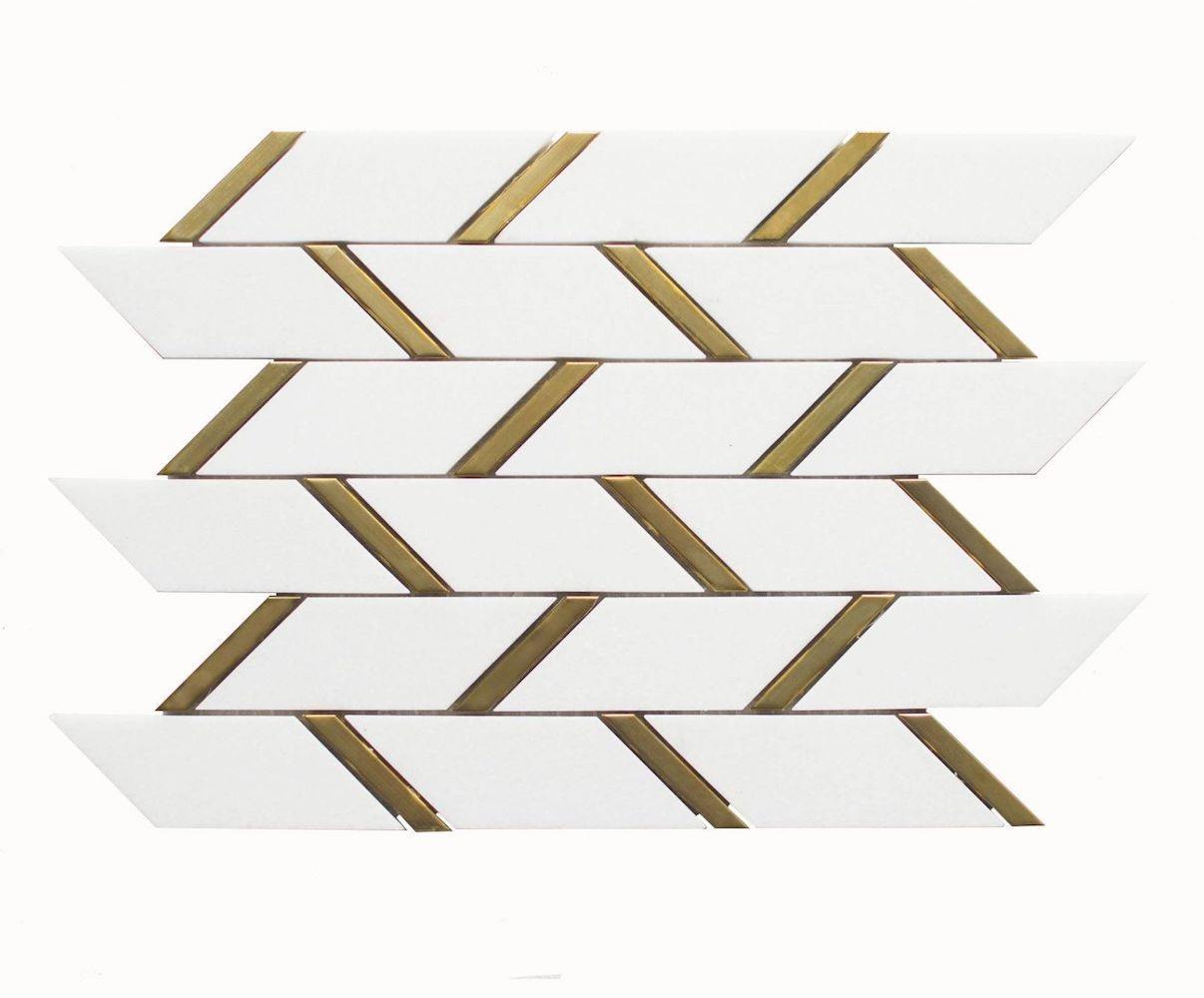 Inlay Brass Gold Bars Thassos Tile