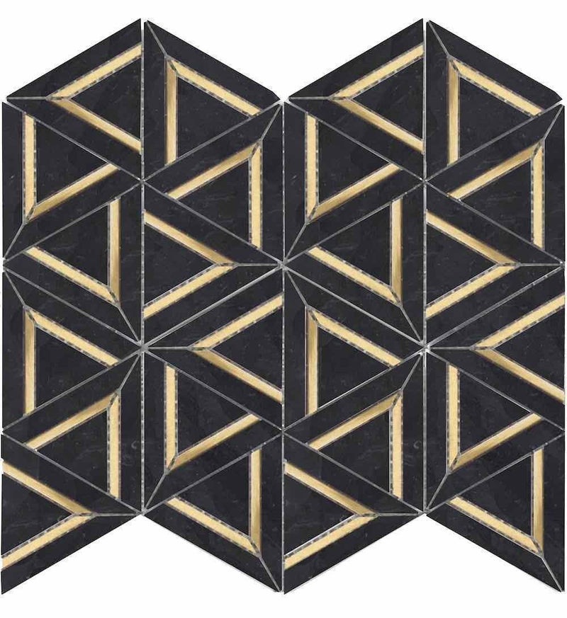 Inlay Brass Gold Triangles Black Tile