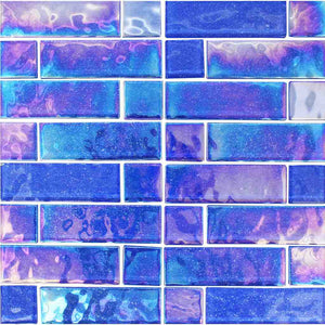 Iridescent Glass Pool Tile Blue Multi-Linear for swimming pool, shower, bathroom walls, backsplash, Jacuzzi, and spa